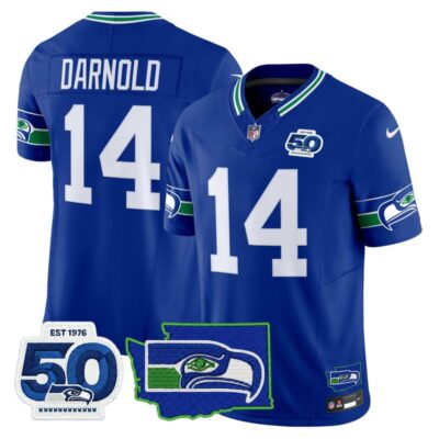 Seattle Seahawks 50th Anniversary Patch Vapor Limited Stitched Jersey - Royal / Sam Darnold