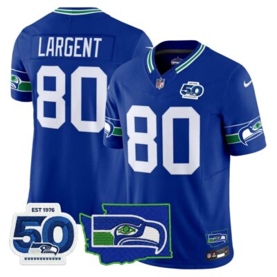 Seattle Seahawks 50th Anniversary Patch Vapor Limited Stitched Jersey - Royal / Steve Largent
