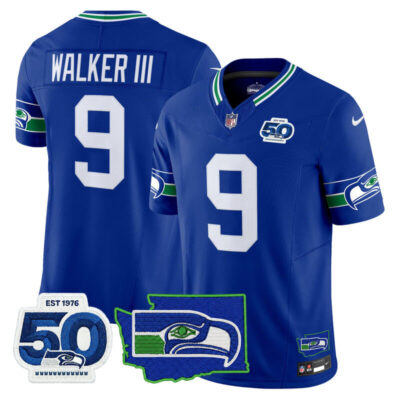 Seattle Seahawks 50th Anniversary Patch Vapor Limited Stitched Jersey - Royal / Walker III