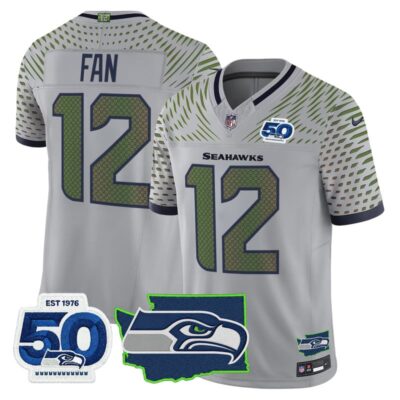 Seattle Seahawks 50th Anniversary Patch Vapor Limited Stitched Jersey - Wolf Gray / 12th Fan