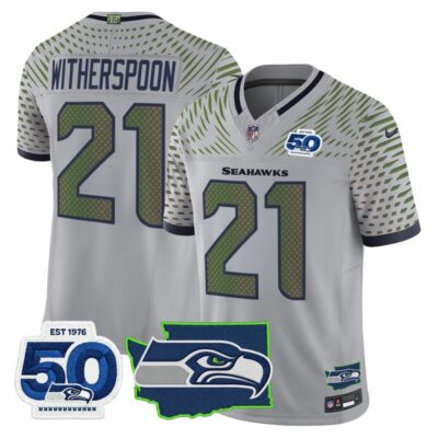 Seattle Seahawks 50th Anniversary Patch Vapor Limited Stitched Jersey - Wolf Gray / Devon Witherspoon