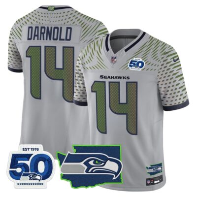 Seattle Seahawks 50th Anniversary Patch Vapor Limited Stitched Jersey - Wolf Gray / Sam Darnold