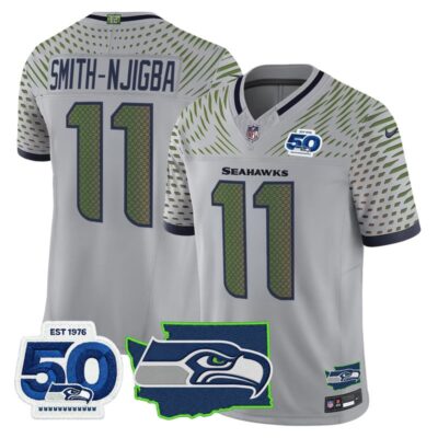 Seattle Seahawks 50th Anniversary Patch Vapor Limited Stitched Jersey - Wolf Gray / Smith-Njigba