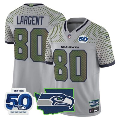 Seattle Seahawks 50th Anniversary Patch Vapor Limited Stitched Jersey - Wolf Gray / Steve Largent