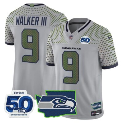 Seattle Seahawks 50th Anniversary Patch Vapor Limited Stitched Jersey - Wolf Gray / Walker III