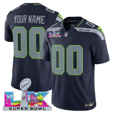 Seattle Seahawks Super Bowl LX Vapor Limited Custom Stitched Jersey - College Navy