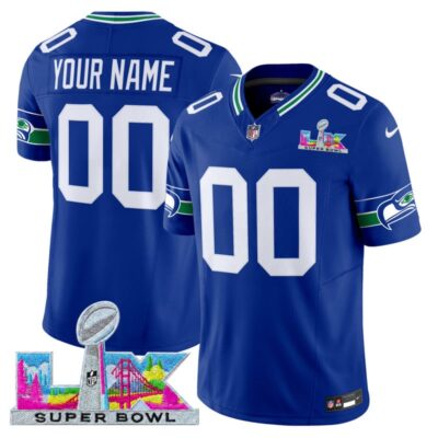 Seattle Seahawks Super Bowl LX Vapor Limited Custom Stitched Jersey - Royal