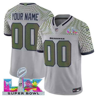 Seattle Seahawks Super Bowl LX Vapor Limited Custom Stitched Jersey - Wolf Gray