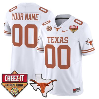 Texas Longhorns 2025 Cheez-It Citrus Bowl Patch Vapor Limited Custom Stitched Jersey - White