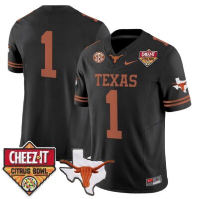 Texas Longhorns 2025 Cheez-It Citrus Bowl Patch Vapor Limited Stitched Jersey - Black / #1 Team