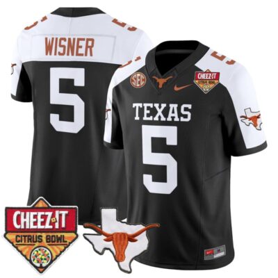 Texas Longhorns 2025 Cheez-It Citrus Bowl Patch Vapor Limited Stitched Jersey - Black Alternate / Quintrevion Wisner