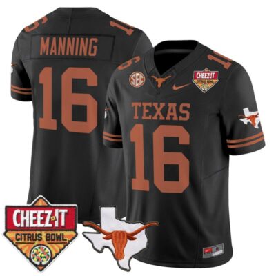 Texas Longhorns 2025 Cheez-It Citrus Bowl Patch Vapor Limited Stitched Jersey - Black / Arch Manning