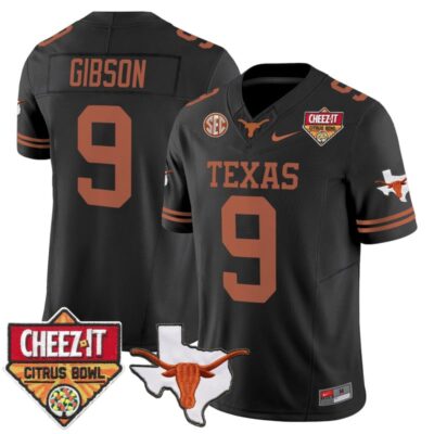 Texas Longhorns 2025 Cheez-It Citrus Bowl Patch Vapor Limited Stitched Jersey - Black / Jerrick Gibson