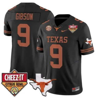 Texas Longhorns 2025 Cheez-It Citrus Bowl Patch Vapor Limited Stitched Jersey - Black / Jerrick Gibson