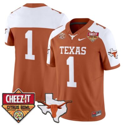 Texas Longhorns 2025 Cheez-It Citrus Bowl Patch Vapor Limited Stitched Jersey - Orange Alternate / #1 Team