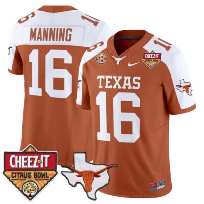 Texas Longhorns 2025 Cheez-It Citrus Bowl Patch Vapor Limited Stitched Jersey - Orange Alternate / Arch Manning