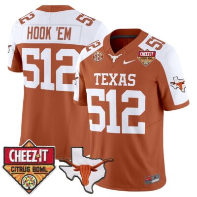 Texas Longhorns 2025 Cheez-It Citrus Bowl Patch Vapor Limited Stitched Jersey - Orange Alternate / Hook 'Em 512