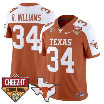 Texas Longhorns 2025 Cheez-It Citrus Bowl Patch Vapor Limited Stitched Jersey - Orange Alternate / Ricky Williams