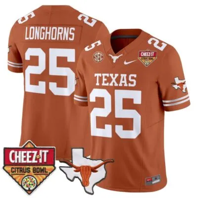 Texas Longhorns 2025 Cheez-It Citrus Bowl Patch Vapor Limited Stitched Jersey - Texas Orange / #25 Longhorns