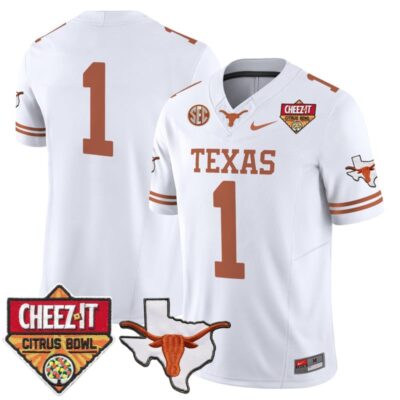 Texas Longhorns 2025 Cheez-It Citrus Bowl Patch Vapor Limited Stitched Jersey - White / #1 Team
