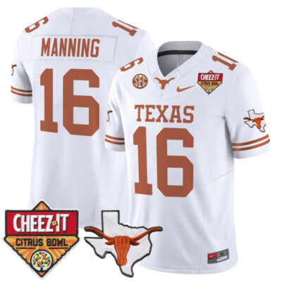 Texas Longhorns 2025 Cheez-It Citrus Bowl Patch Vapor Limited Stitched Jersey - White / Arch Manning