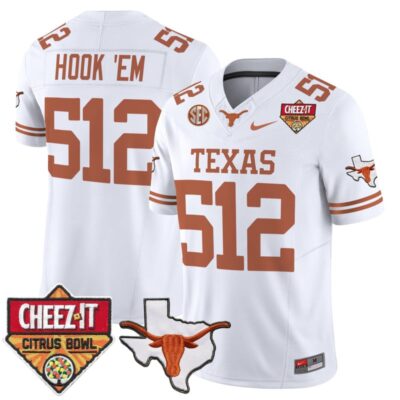 Texas Longhorns 2025 Cheez-It Citrus Bowl Patch Vapor Limited Stitched Jersey - White / Hook 'Em 512