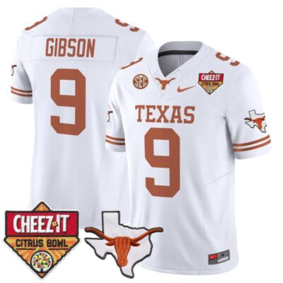 Texas Longhorns 2025 Cheez-It Citrus Bowl Patch Vapor Limited Stitched Jersey - White / Jerrick Gibson