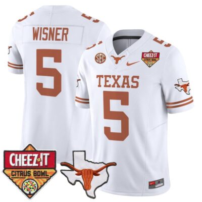 Texas Longhorns 2025 Cheez-It Citrus Bowl Patch Vapor Limited Stitched Jersey - White / Quintrevion Wisner