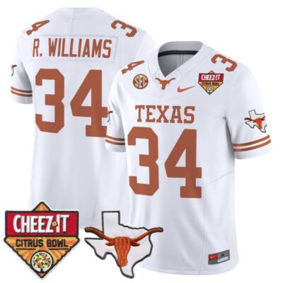 Texas Longhorns 2025 Cheez-It Citrus Bowl Patch Vapor Limited Stitched Jersey - White / Ricky Williams