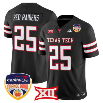 Texas Tech Red Raiders 2025 Orange Bowl Vapor Limited Stitched Jersey V2 - Black / #25 Red Raiders
