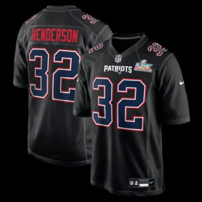 TreVeyon Henderson New England Patriots Super Bowl LX Patch Carbon Fashion Game Jersey - Black