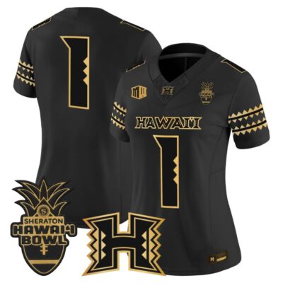Women's Hawai'i Rainbow Warriors 2025 Hawai'i Bowl Gold Vapor Limited Stitched Jersey - Black Gold / #1 Team
