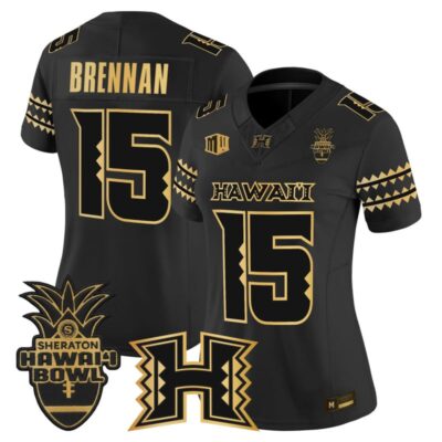 Women's Hawai'i Rainbow Warriors 2025 Hawai'i Bowl Gold Vapor Limited Stitched Jersey - Black Gold / Colt Brennan