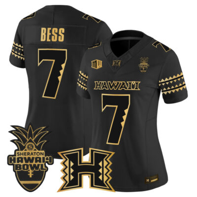 Women's Hawai'i Rainbow Warriors 2025 Hawai'i Bowl Gold Vapor Limited Stitched Jersey - Black Gold / Davone Bess