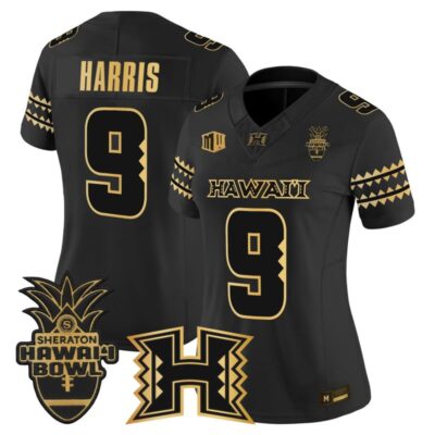Women's Hawai'i Rainbow Warriors 2025 Hawai'i Bowl Gold Vapor Limited Stitched Jersey - Black Gold / Jackson Harris