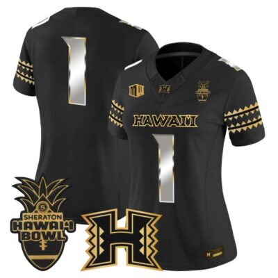 Women's Hawai'i Rainbow Warriors 2025 Hawai'i Bowl Gold Vapor Limited Stitched Jersey - Black Limited / #1 Team