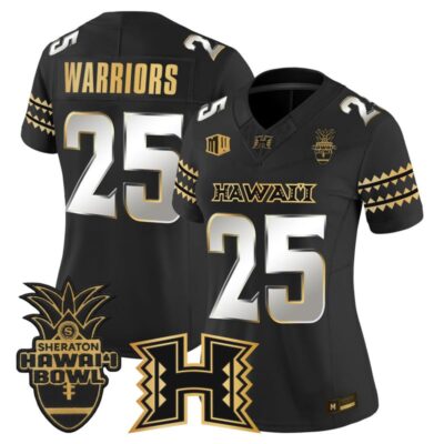 Women's Hawai'i Rainbow Warriors 2025 Hawai'i Bowl Gold Vapor Limited Stitched Jersey - Black Limited / #25 Warriors