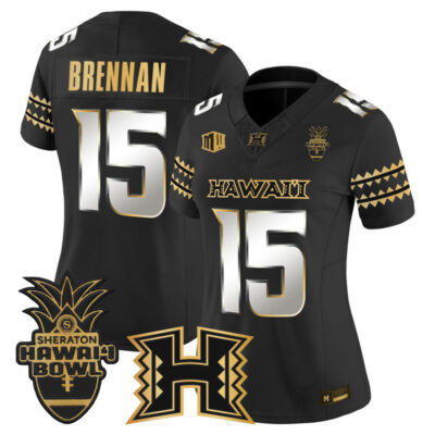 Women's Hawai'i Rainbow Warriors 2025 Hawai'i Bowl Gold Vapor Limited Stitched Jersey - Black Limited / Colt Brennan