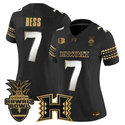 Women's Hawai'i Rainbow Warriors 2025 Hawai'i Bowl Gold Vapor Limited Stitched Jersey - Black Limited / Davone Bess