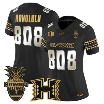 Women's Hawai'i Rainbow Warriors 2025 Hawai'i Bowl Gold Vapor Limited Stitched Jersey - Black Limited / Honolulu 808