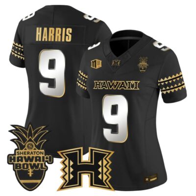 Women's Hawai'i Rainbow Warriors 2025 Hawai'i Bowl Gold Vapor Limited Stitched Jersey - Black Limited / Jackson Harris
