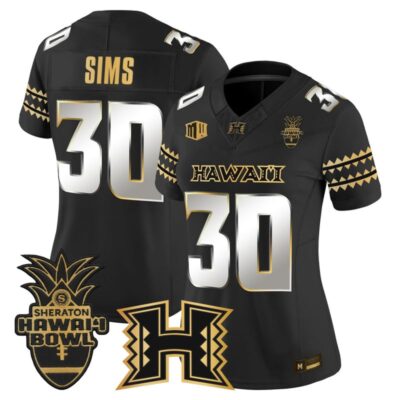 Women's Hawai'i Rainbow Warriors 2025 Hawai'i Bowl Gold Vapor Limited Stitched Jersey - Black Limited / Landon Sims
