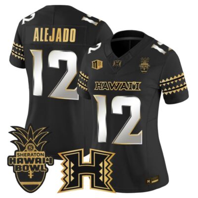 Women's Hawai'i Rainbow Warriors 2025 Hawai'i Bowl Gold Vapor Limited Stitched Jersey - Black Limited / Micah Alejado