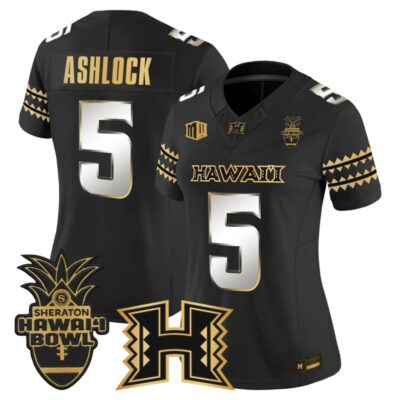 Women's Hawai'i Rainbow Warriors 2025 Hawai'i Bowl Gold Vapor Limited Stitched Jersey - Black Limited / Pofele Ashlock