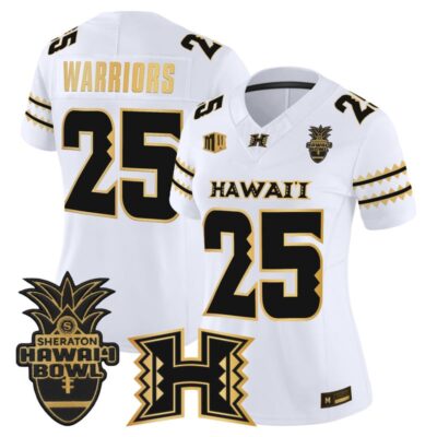 Women's Hawai'i Rainbow Warriors 2025 Hawai'i Bowl Gold Vapor Limited Stitched Jersey - White Gold / #25 Warriors