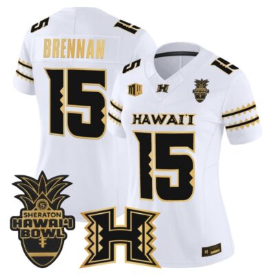 Women's Hawai'i Rainbow Warriors 2025 Hawai'i Bowl Gold Vapor Limited Stitched Jersey - White Gold / Colt Brennan