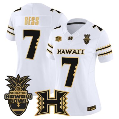 Women's Hawai'i Rainbow Warriors 2025 Hawai'i Bowl Gold Vapor Limited Stitched Jersey - White Gold / Davone Bess