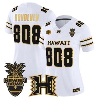 Women's Hawai'i Rainbow Warriors 2025 Hawai'i Bowl Gold Vapor Limited Stitched Jersey - White Gold / Honolulu 808