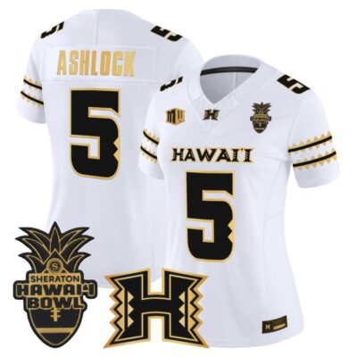 Women's Hawai'i Rainbow Warriors 2025 Hawai'i Bowl Gold Vapor Limited Stitched Jersey - White Gold / Pofele Ashlock