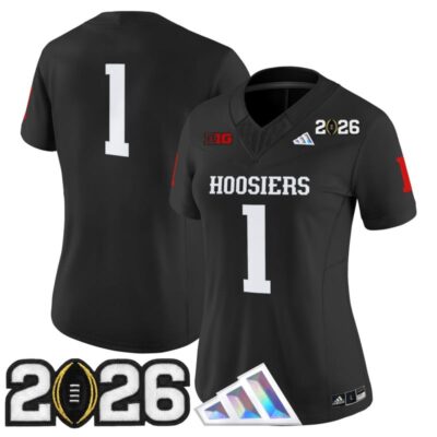 Women's Indiana Hoosiers 2026 CFP Final Patch Vapor Limited Jersey V4 - Black / #1 Team